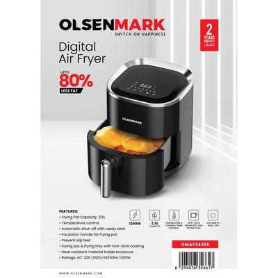 Digital 1- AIR FRYER With Pot And Tray/ 80% Less Fat, Oil Free Cooking 3.5 L 1200 W OMAF2430 Silver