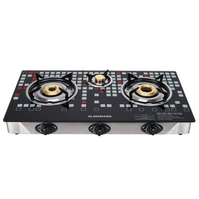 3 Burner Glass Top Gas Stove Cooktop OMK2224 Black/Silver