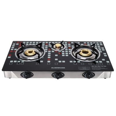 3 Burner Glass Top Gas Stove Cooktop OMK2224 Black/Silver