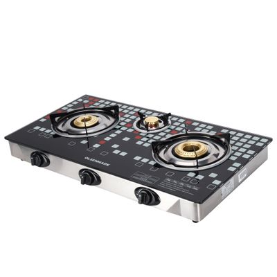 3 Burner Glass Top Gas Stove Cooktop OMK2224 Black/Silver