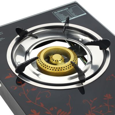 Gas Cooker Glass Top Single Brass Burner with Enamel Grate and Stainless-Steel Drip Pan, Low Energy Consumption and Efficient, Auto Ignition System OMK2226Z Black/Silver/Red