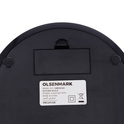 Olsenmark Kitchen Scale- OMKS2324, 5KG capacity, Auto Zero, Auto Off and Tare Function, 2XAAA Batteries; Low Power Consumption; Low Battery Indicator, Units: grams, lb, oz, and ml Black/Grey