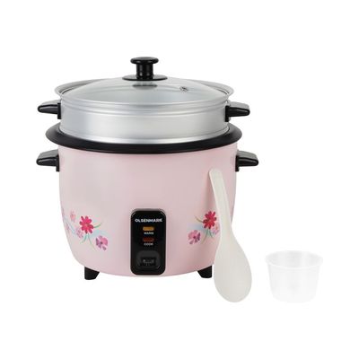 3 In 1 Rice Cooker - Keep Warm Function - Detachable Power Cord - Water level Indicator - Steam Tray ,Rice Scoop & Measuring Cup - One Touch Operation 1.8 L 700.0 W OMRC2351 pink and black