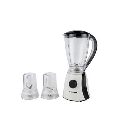 3 In 1 Multi Functional Blender With Stainless Steel Blades, 2 Speed With Pulse function, Powerful Motor,1.8 L Unbreakable Jar+2 Small Jars For Mincer Grinder Attachment 1.8 L 650 W OMSB2203 White