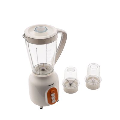 3-IN-1 Blender- Stainless Steel blades  | Transparent Unbreakable PC Glass Jars with Stainless Steel Blades for Blending, Grinding and Mincing| 2 Speed with Pulse Function| Sa 450 W OMSB7005 White and Orange