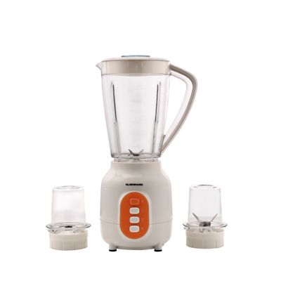 3-IN-1 Blender- Stainless Steel blades  | Transparent Unbreakable PC Glass Jars with Stainless Steel Blades for Blending, Grinding and Mincing| 2 Speed with Pulse Function| Sa 450 W OMSB7005 White and Orange