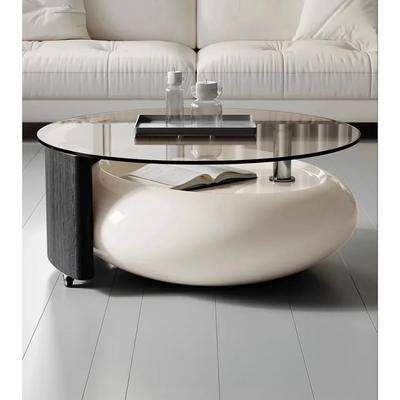 Coffee Table, Round Tea Table Set of 2, Rotatable Tempered Glass Top, Nesting Center Table Modern for Living room Office Lobby