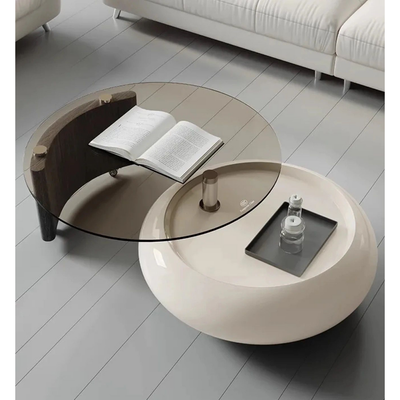 Coffee Table, Round Tea Table Set of 2, Rotatable Tempered Glass Top, Nesting Center Table Modern for Living room Office Lobby