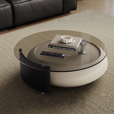 Coffee Table, Round Tea Table Set of 2, Rotatable Tempered Glass Top, Nesting Center Table Modern for Living room Office Lobby