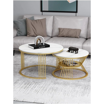 AWD Round Nesting Coffee Table, Durable Steel Base Center Table Set of 2, for Living room Balcony Garden Office