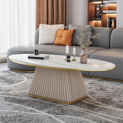 AWD Sleek Coffee Table, Simple Center Table Oval Shape Living room End Table Slate Top White Gray and Metal Iron Frame - 120cm.