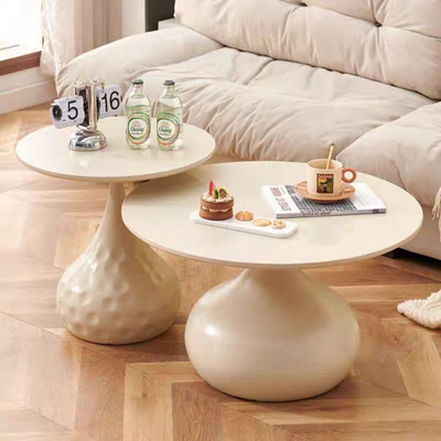 AWD Modern Nesting Coffee Table Set of 2 Stylish Round Side Tables with Unique Textured and Smooth Bases, Beige Accent Tea Tables Space-Saving Round Center Table for Living Room, Bedroom, or Office.