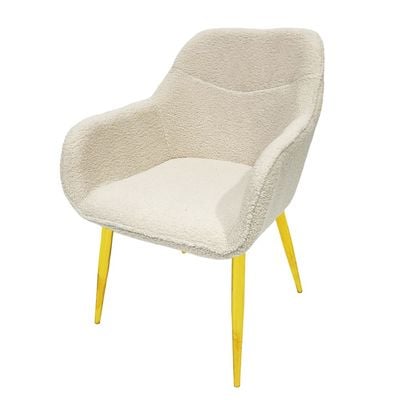 Maple Home Dining Chair Boucle Fabric Rounded Armrest Backrest Golden Metal Legs Lamb Wool Padded Seat Living Kitchen Office Restaurants Furniture