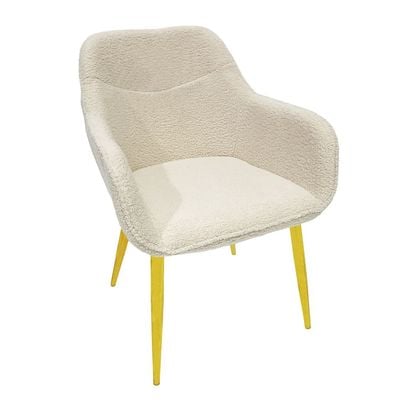 Maple Home Dining Chair Boucle Fabric Rounded Armrest Backrest Golden Metal Legs Lamb Wool Padded Seat Living Kitchen Office Restaurants Furniture