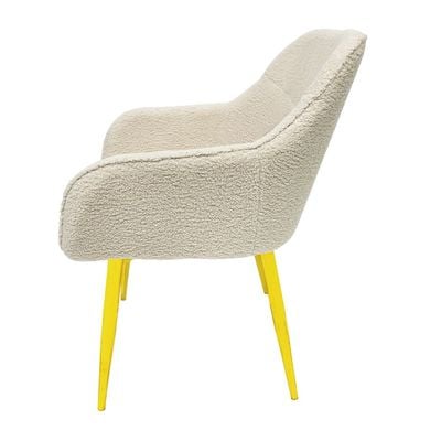 Maple Home Dining Chair Boucle Fabric Rounded Armrest Backrest Golden Metal Legs Lamb Wool Padded Seat Living Kitchen Office Restaurants Furniture