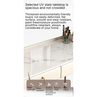 Modern Makeup Vanity Table Chair and HD Mirror Leather Makeup Desk with Wood Drawers Dressing Table Set for Bedroom and Dressing Room Furniture - Off White