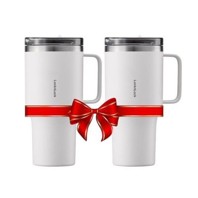 LocknLock Metro Mug King 820ml, PACK of 2 – Insulated BPA-Free Stainless Steel Mugs with Handles & Spill-Resistant Lids for Hot & Cold Drinks