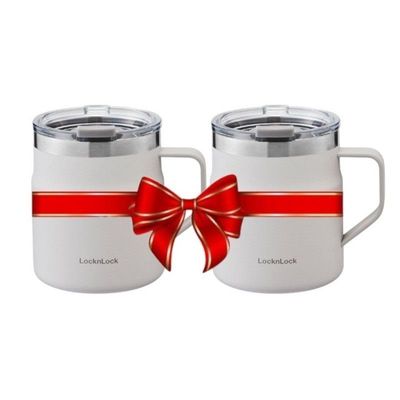 LocknLock Metro Mug 355ml, PACK of 2 – Insulated BPA-Free Stainless Steel Mugs with Handles & Spill-Resistant Lids for Hot & Cold Drinks