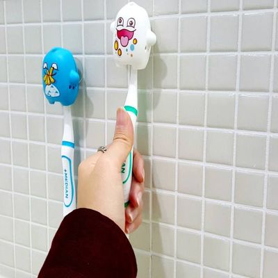 Flipper Toothbrush Holder Case with Suction Cup, 2 Pcs (CLUMPSY & GLUTTON) Wall Toothbrush Holder with Cover Case for Kids- FLR-ON-CMY