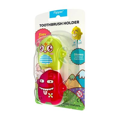 Flipper Toothbrush Holder Case with Suction Cup, 2 Pcs (Speedy & Blurry) Wall Toothbrush Holder With Cover Case For Kids- FLR-ON-SPD