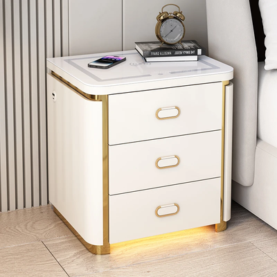 Smart Bedside Table Nightstand with Wireless Charger Bluetooth Speakers Built-in Digital Safe Sensor LED Light USB Ports Storage Drawer and Cabinet Modern Night Stand Bed Side Table for Bedroom - White