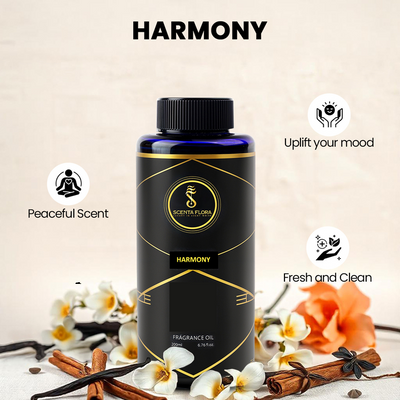 HARMONY - Aroma Oil for Scent Diffusers Aromatherapy 200ml | A Blend of Jasmine, Floral, and Amber | Ideal for living rooms, bedrooms, or offices | Designed to Enrich Any Space