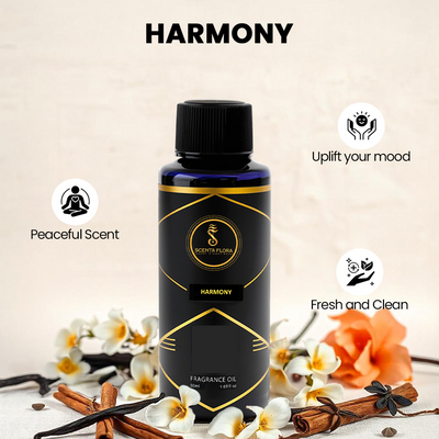 HARMONY - Aroma Oil for Scent Diffusers Aromatherapy 50ml | A Blend of Jasmine, Floral, and Amber | Ideal for living rooms, bedrooms, or offices | Designed to Enrich Any Space