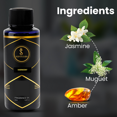 HARMONY - Aroma Oil for Scent Diffusers Aromatherapy 50ml | A Blend of Jasmine, Floral, and Amber | Ideal for living rooms, bedrooms, or offices | Designed to Enrich Any Space