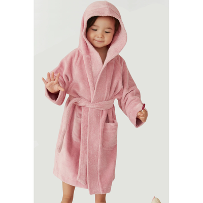 BYFT Daffodil (Baby Pink) 8 Year Kids Hooded Bathrobe (112x113 Cm) Terry Cotton - 400 Gsm