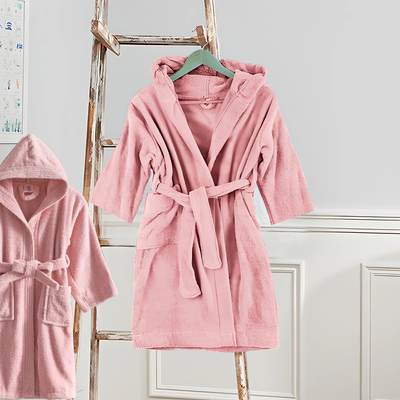 BYFT Daffodil (Baby Pink) 8 Year Kids Hooded Bathrobe (112x113 Cm) Terry Cotton - 400 Gsm