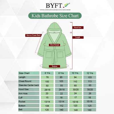 BYFT Daffodil (Green) 12 Year Kids Hooded Bathrobe (125x133 Cm) Terry Cotton - 400 Gsm