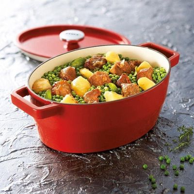Pyrex Slow Cook 33cm Oval Casserole Red - Durable, Enamel Finish, Induction Compatible