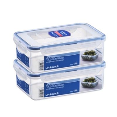 LocknLock Classic Airtight Rectangular Containers 1L Set of 2 - BPA-Free, Microwave & Freezer Safe