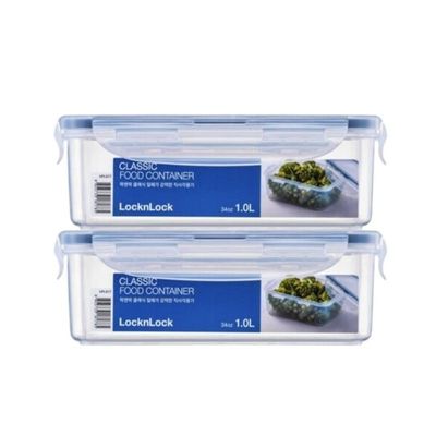 LocknLock Classic Airtight Rectangular Containers 1L Set of 2 - BPA-Free, Microwave & Freezer Safe