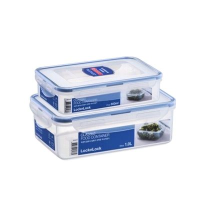LocknLock Classic Airtight Rectangular Containers 800ml + 1L  - BPA-Free, Microwave & Freezer Safe