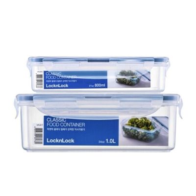 LocknLock Classic Airtight Rectangular Containers 800ml + 1L  - BPA-Free, Microwave & Freezer Safe