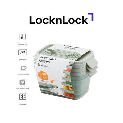 LocknLock Nestopia Set of 3 Airtight Containers (500ml) - Microwave & Freezer Safe, Made in Vietnam