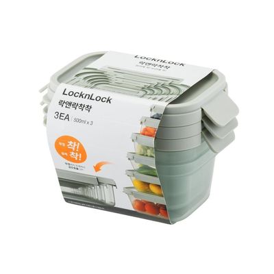 LocknLock Nestopia Set of 3 Airtight Containers (500ml) - Microwave & Freezer Safe, Made in Vietnam