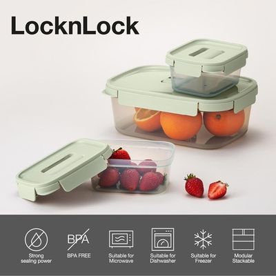 LocknLock Nestopia Set of 3 Airtight Containers (500ml+920ml+1.6L) - Microwave & Freezer Safe, Made in Vietnam