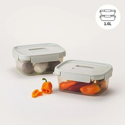 LocknLock Nestopia Set of 2 Airtight Containers (1.6L) - Microwave & Freezer Safe, Made in Vietnam