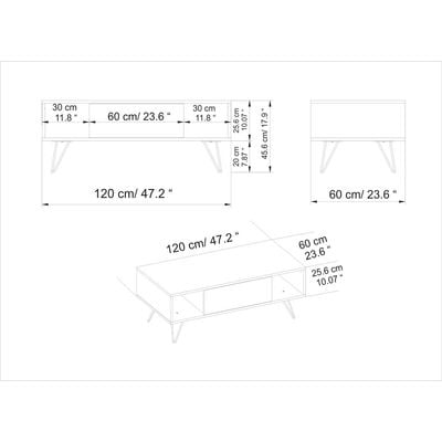 Mistico Coffee Table 120 cm with A Cabinet and Shelves 