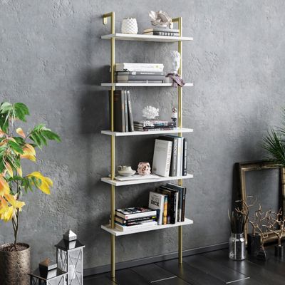 Paula 174 cm tall Metal Frame Manufactured Wood Accent Ladder Bookcase | Bookshelf, Storage Rack