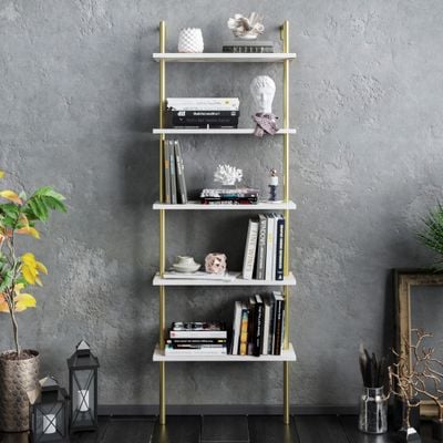 Paula 174 cm tall Metal Frame Manufactured Wood Accent Ladder Bookcase | Bookshelf, Storage Rack