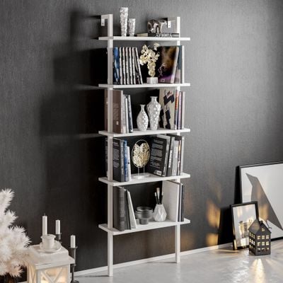 Piante 174 cm tall Metal Frame Manufactured Wood Accent Ladder Bookcase | Bookshelf, Storage Rack