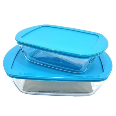 Pyrex Cook&Store Set of 2 Rectangular Roaster with Blue Lids, 1.1L + 2.5L