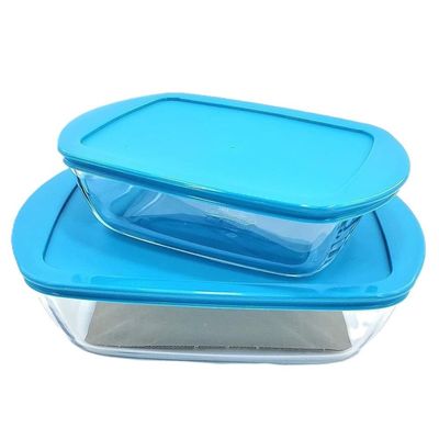 Pyrex Cook&Store Set of 2 Rectangular Roaster with Blue Lids, 1.1L + 2.5L