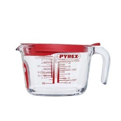 Pyrex Measuring Jug 1L with Red Lid - Durable & Versatile Kitchen Tool