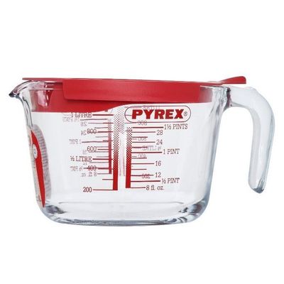 Pyrex Measuring Jug 1L with Red Lid - Durable & Versatile Kitchen Tool