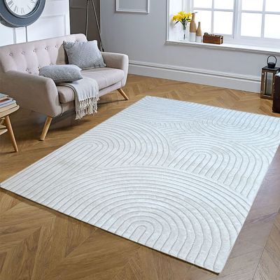 Handpicked Furniture Geometric Cream Runner Carpet Ultra Soft Area Carpets For Bed Room, Living Room, And Dining room, Anti-slip Floor Carpets, Easy to Clean, Made In Turkey 200x100 cm - Cream