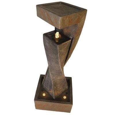 Yatai Tall Geometric Tabletop Fountain, Polyresin & Fiberglass Cascading Waterfall Fountain, Indoor/Outdoor Electric Water Fountain with LED Light, Freestanding Fountain for Event & Home Office Decor